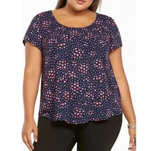 Torrid Women’s Plus Size 0X Heart Print Back Button Blue Blouse